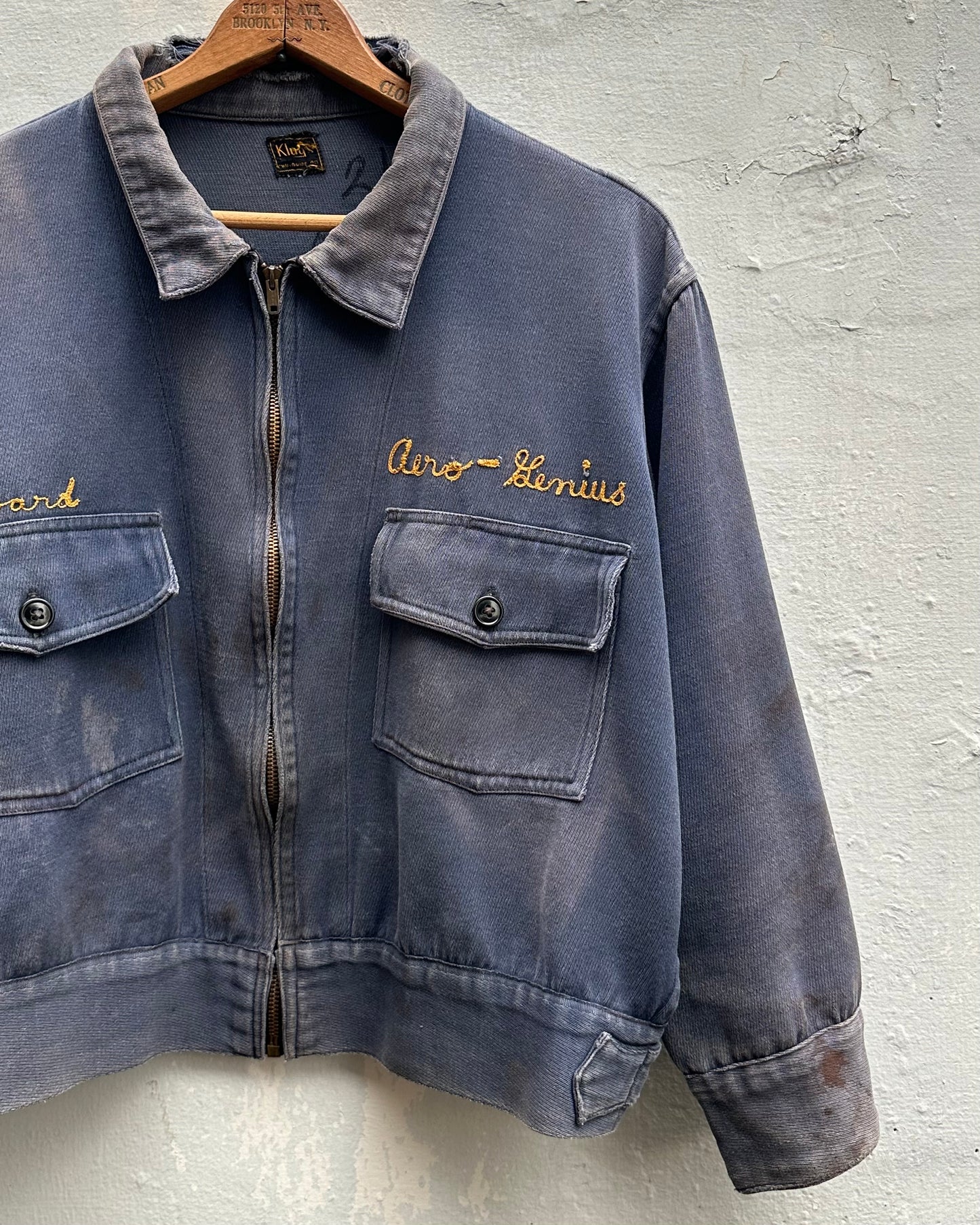 50s WORKWEAR TWO POCKET JACKET WITH A BEAUTIFUL CHAIN STITCHED