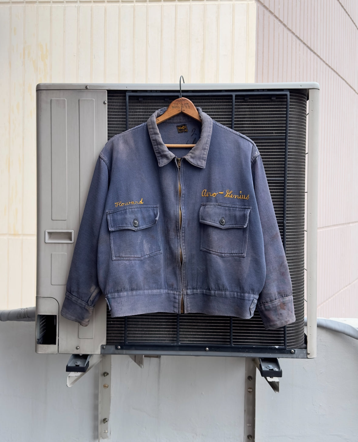 50s WORKWEAR TWO POCKET JACKET WITH A BEAUTIFUL CHAIN STITCHED