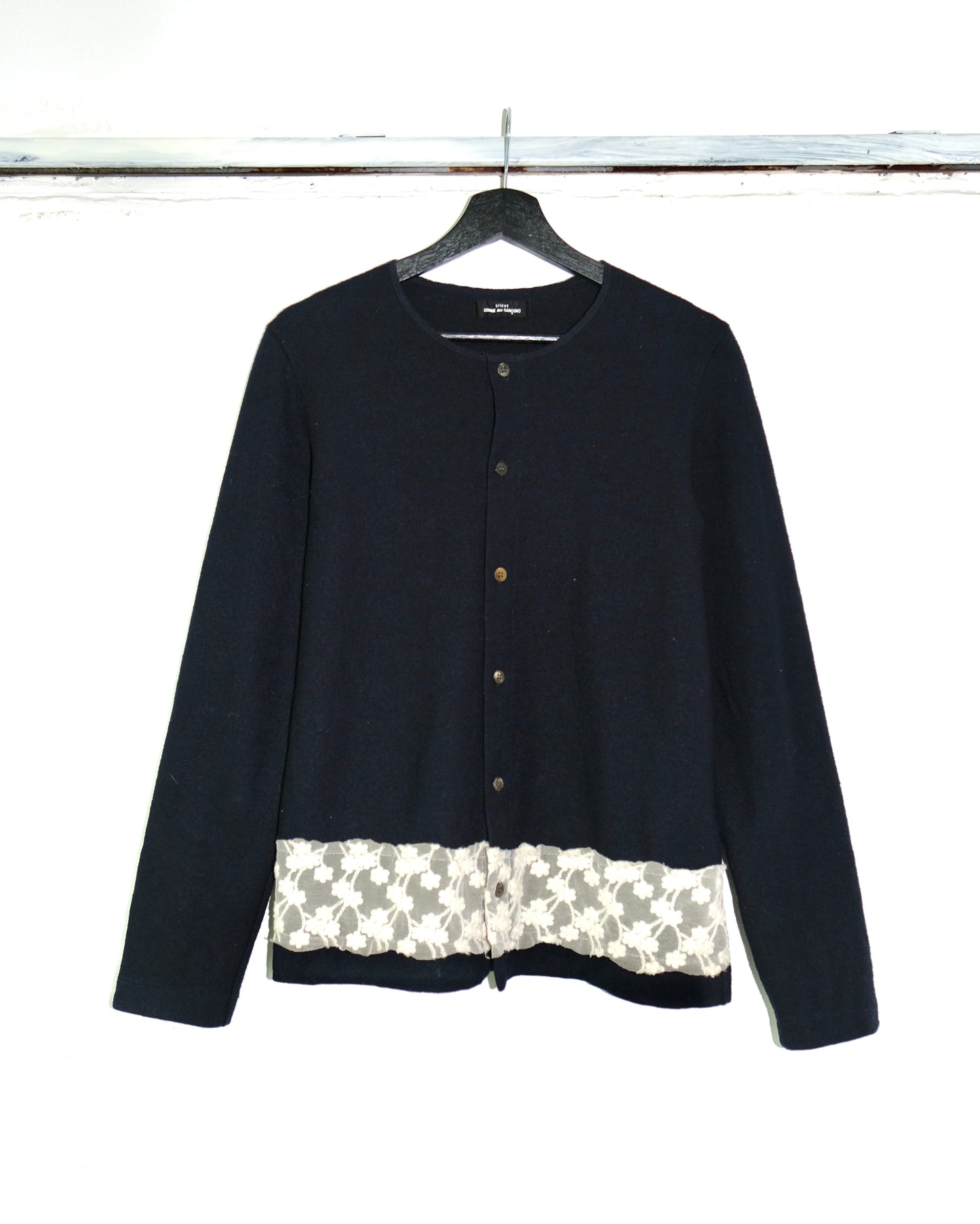 1990s tricot COMME des GARCONS HEM LACE WOOL CARDIGAN