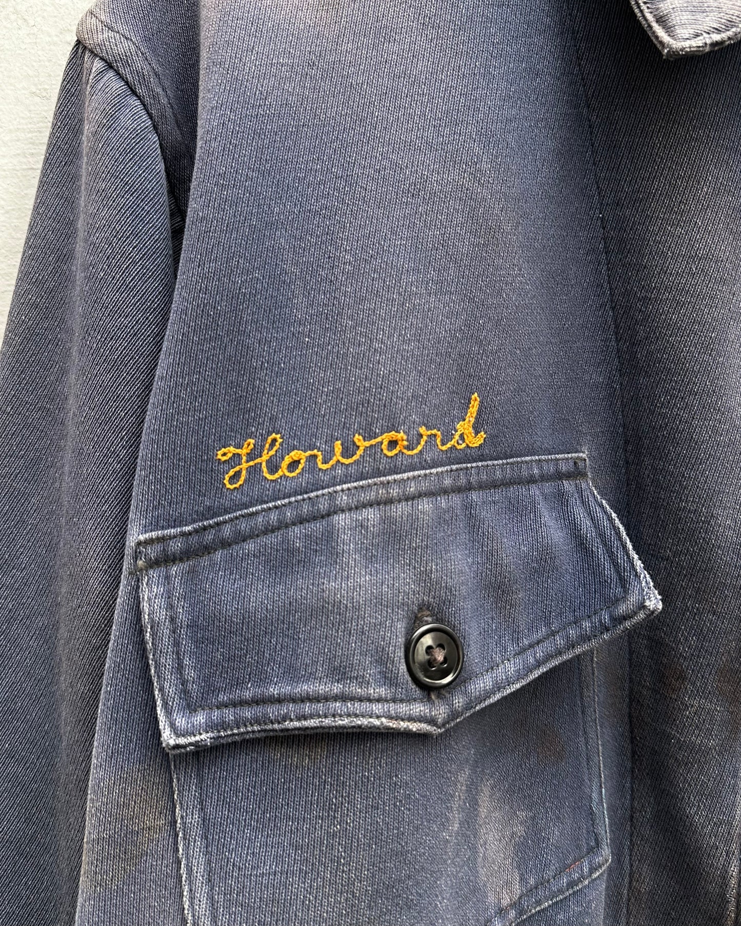 50s WORKWEAR TWO POCKET JACKET WITH A BEAUTIFUL CHAIN STITCHED