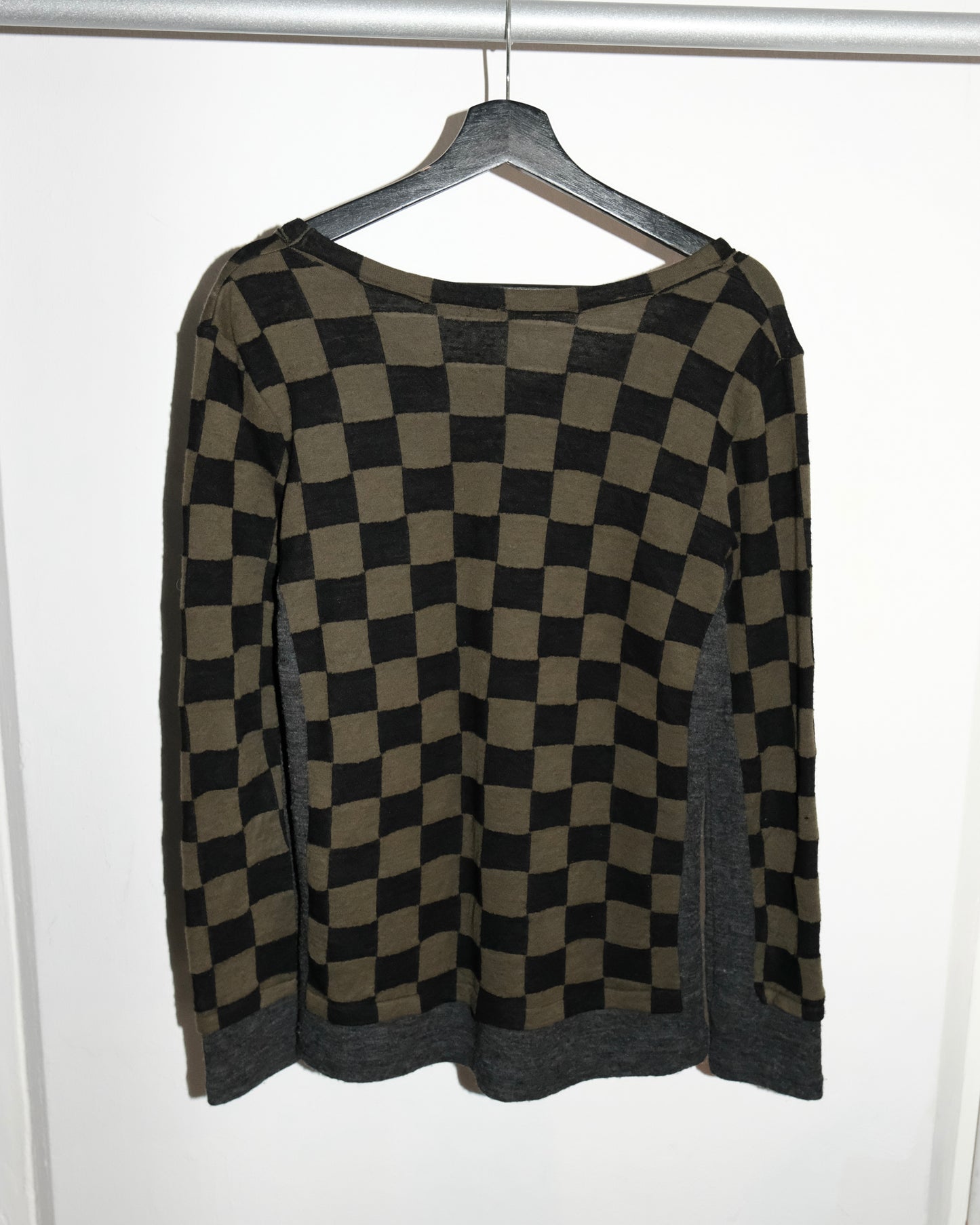 Y's YOHJI YAMAMOTO WOOL OLIVE CHECKER KNIT LONG SLEEVE
