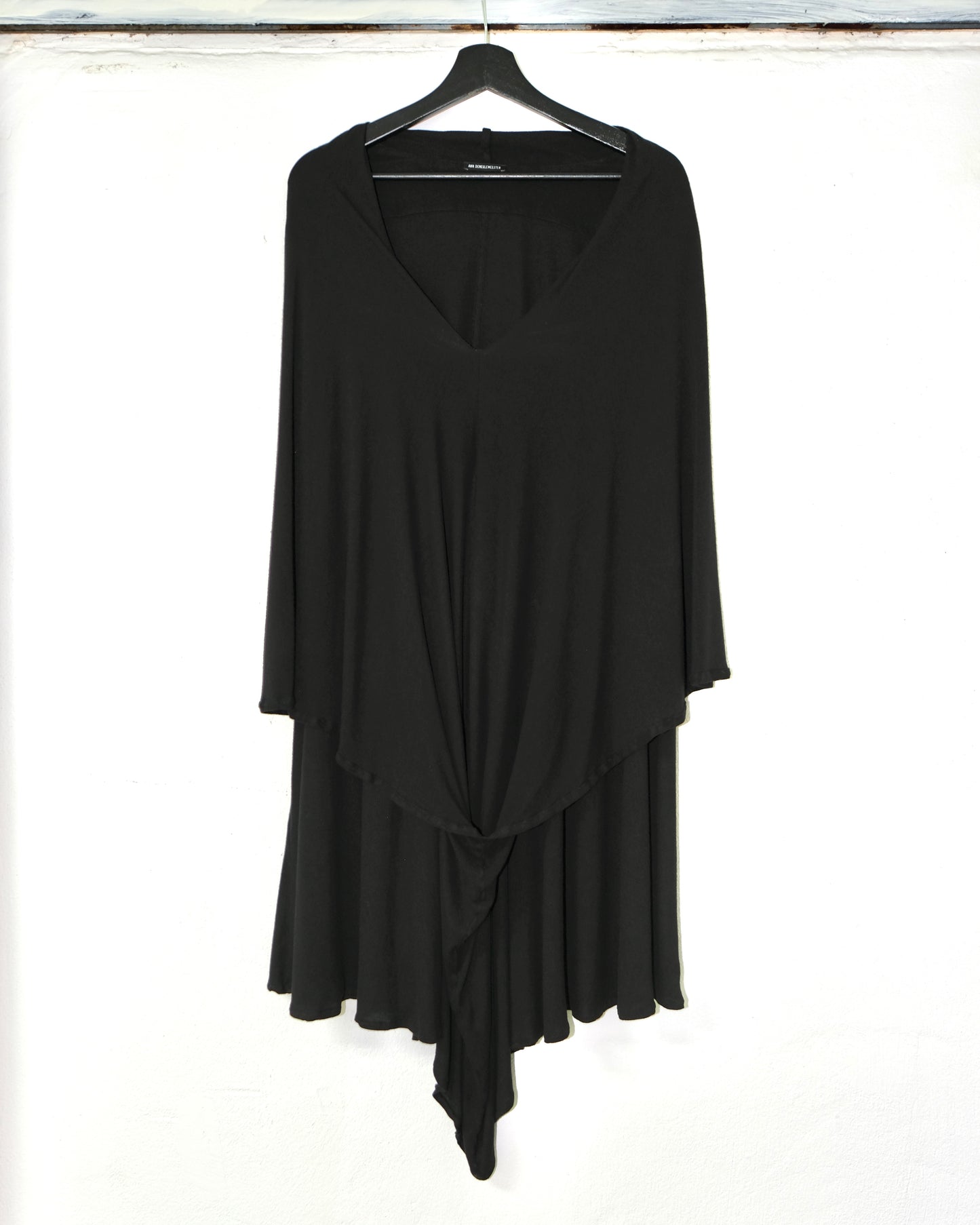 ANN DEMEULEMEESTER DRAPED BLACK DRESS WITH HOODED COWL