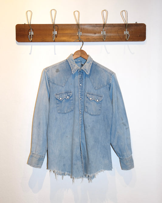 60s DENIM HEAVY DISTRESSED WESTERN PEARL SNAP SHIRT