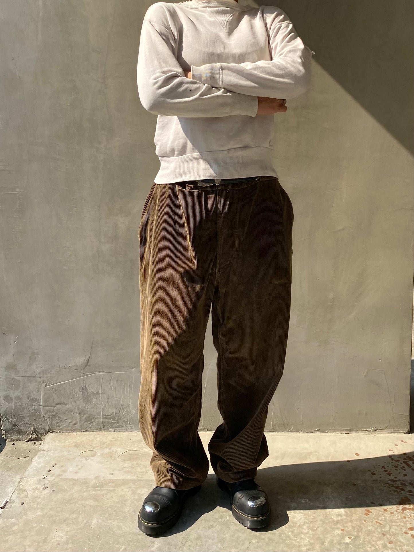 50s FRENCH CORDUROY BROWN FADED & PATCHES PANTS