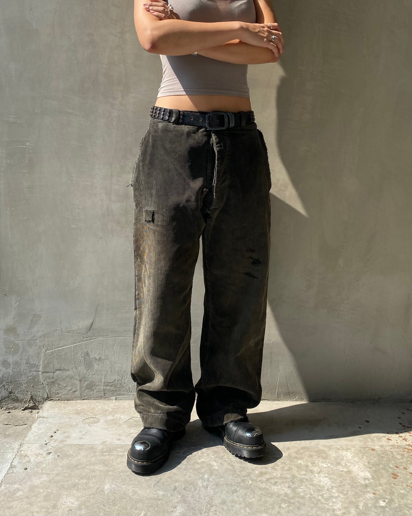 50s FRENCH CORDUROY BLACK FADED & PATCHES PANTS
