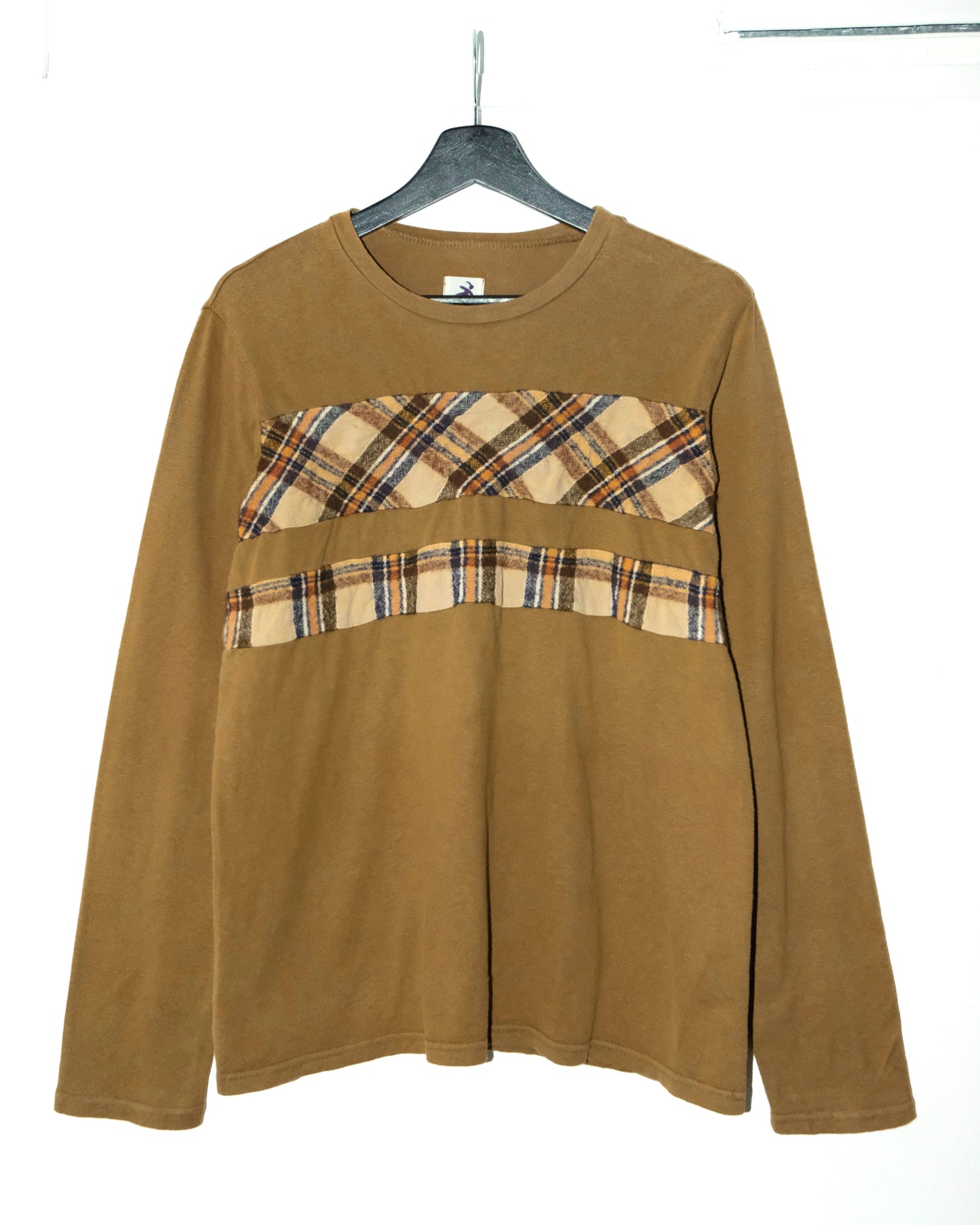 HAI SPORTING GEAR BY ISSEY MIYAKE OLIVE JUMPER WITH A PLAID PATCHWORK PANEL