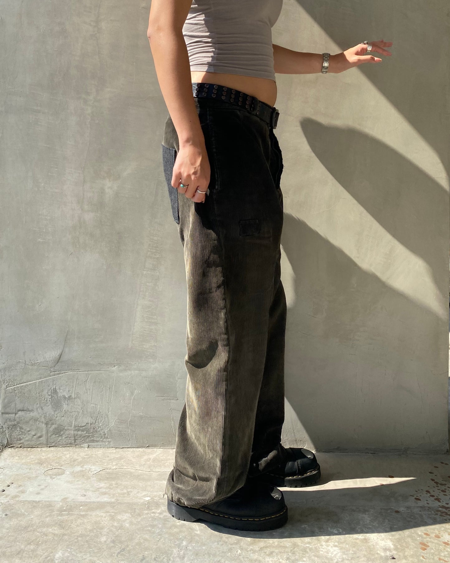 50s FRENCH CORDUROY BLACK FADED & PATCHES PANTS