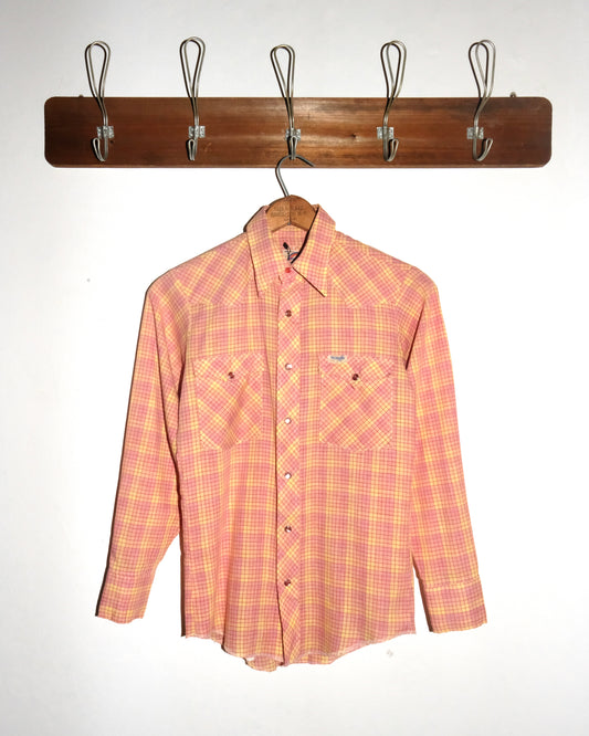 70s WRANGLER WESTERN PINK PEARL SNAP SHIRT