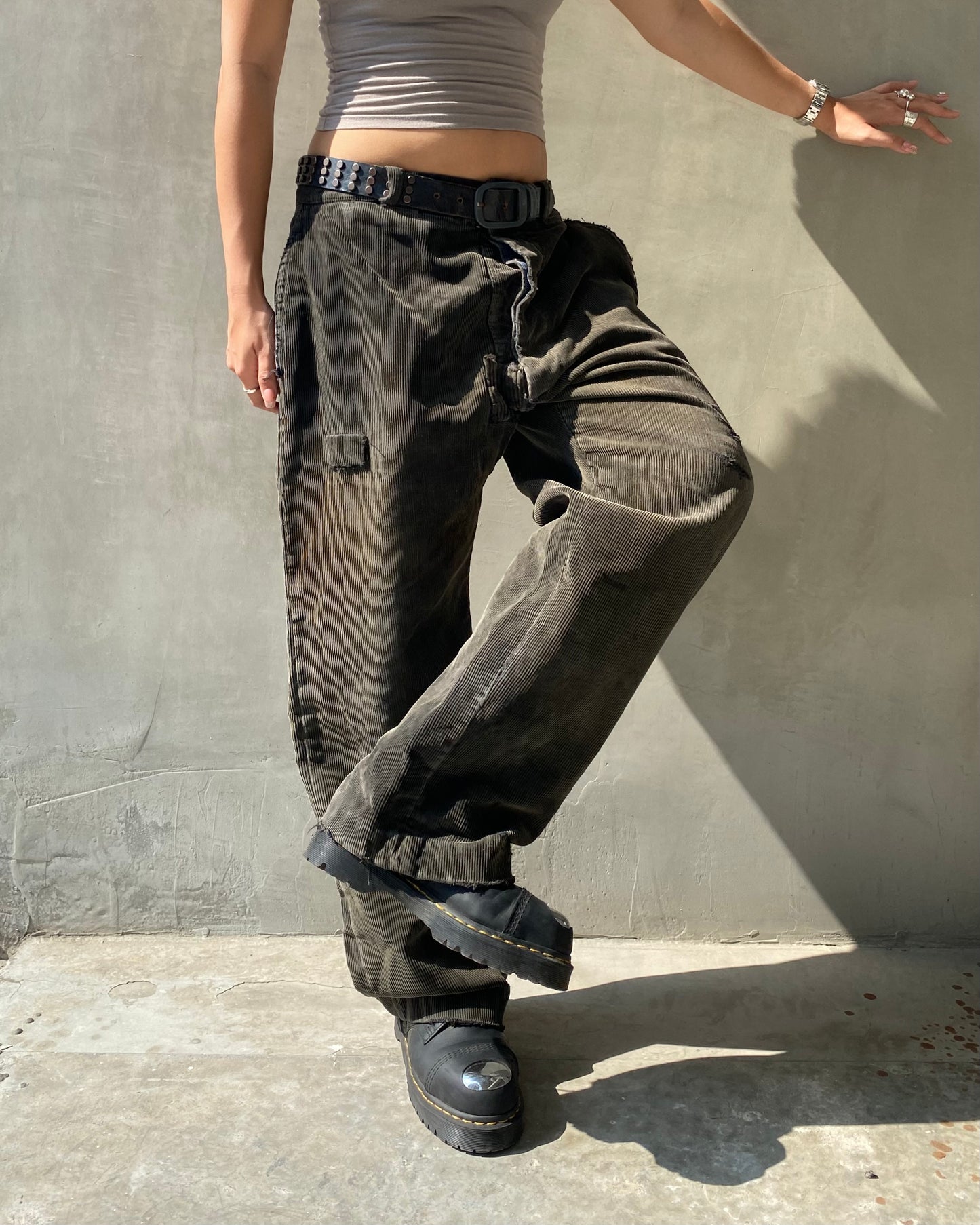 50s FRENCH CORDUROY BLACK FADED & PATCHES PANTS