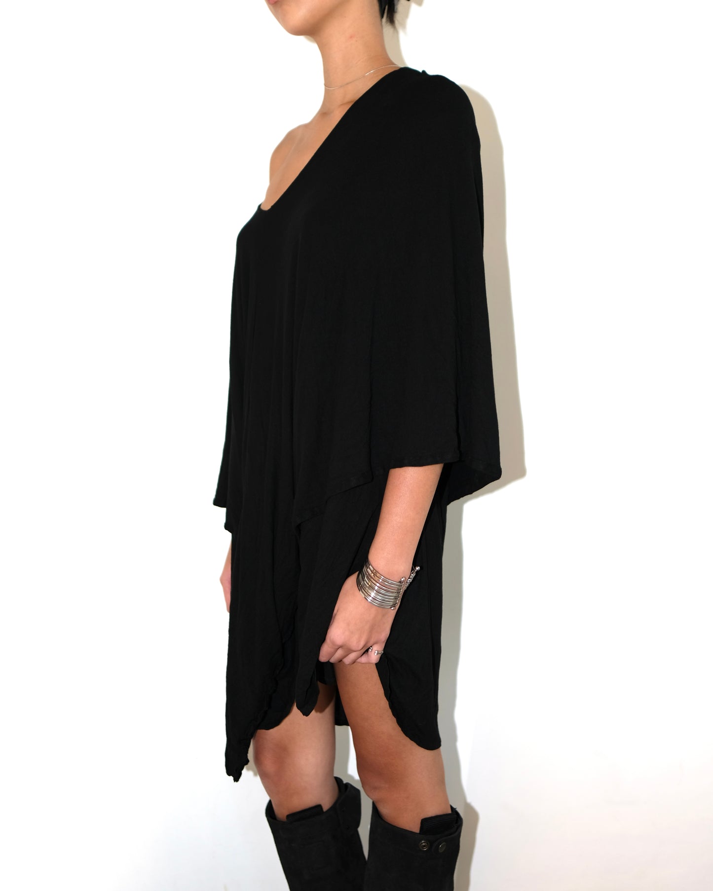 ANN DEMEULEMEESTER DRAPED BLACK DRESS WITH HOODED COWL