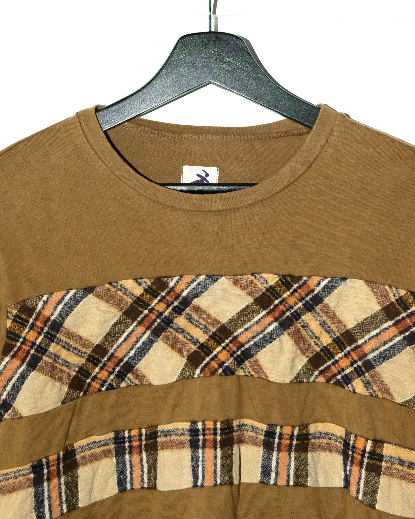 HAI SPORTING GEAR BY ISSEY MIYAKE OLIVE JUMPER WITH A PLAID PATCHWORK PANEL