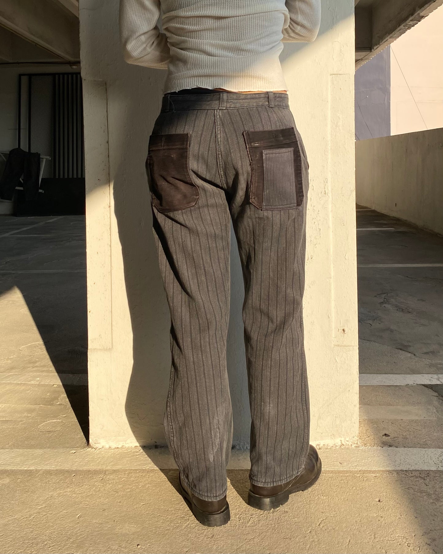 50s FRENCH STRIPE WORK PATCHES AND REPAIRS PANTS