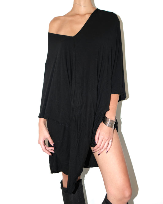 ANN DEMEULEMEESTER DRAPED BLACK DRESS WITH HOODED COWL