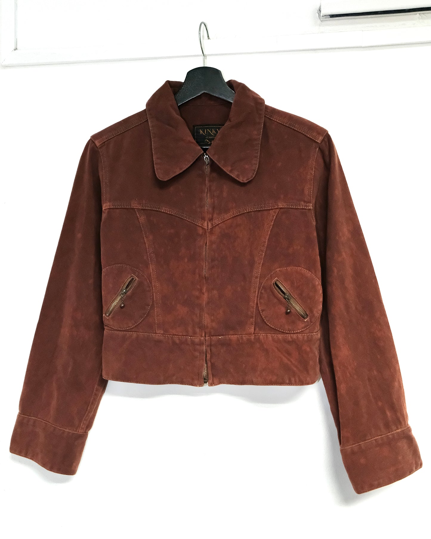 90s HYSTERIC GLAMOUR KINKY JEANS BROWN SUEDE CROP JACKET
