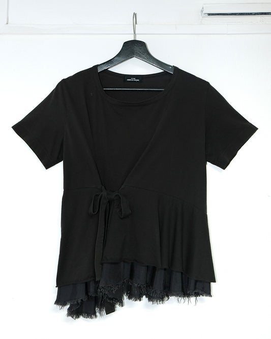 tricot COMME des GARCONS BLACK SHORT SLEEVE ASYMMETRIC WRAP- TIE LAYERED