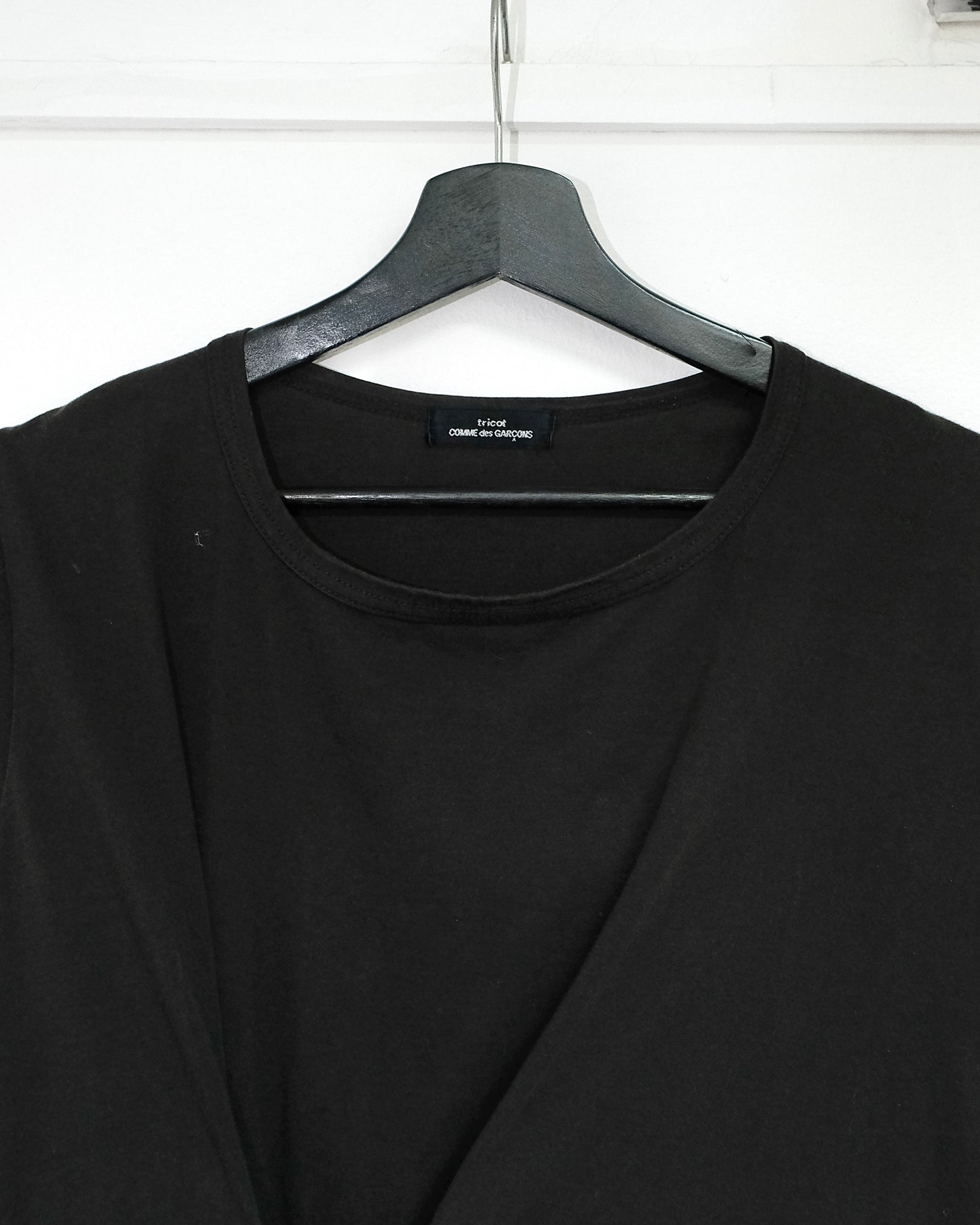 tricot COMME des GARCONS BLACK SHORT SLEEVE ASYMMETRIC WRAP- TIE LAYERED