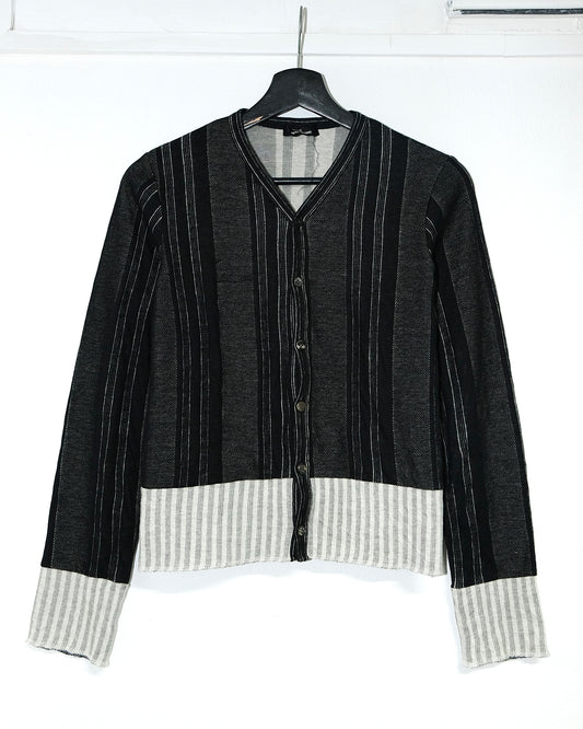 tricot COMME des GARCONS ad1998 STRIPED CARDIGAN WITH A RIBBED HEM & CUFFS