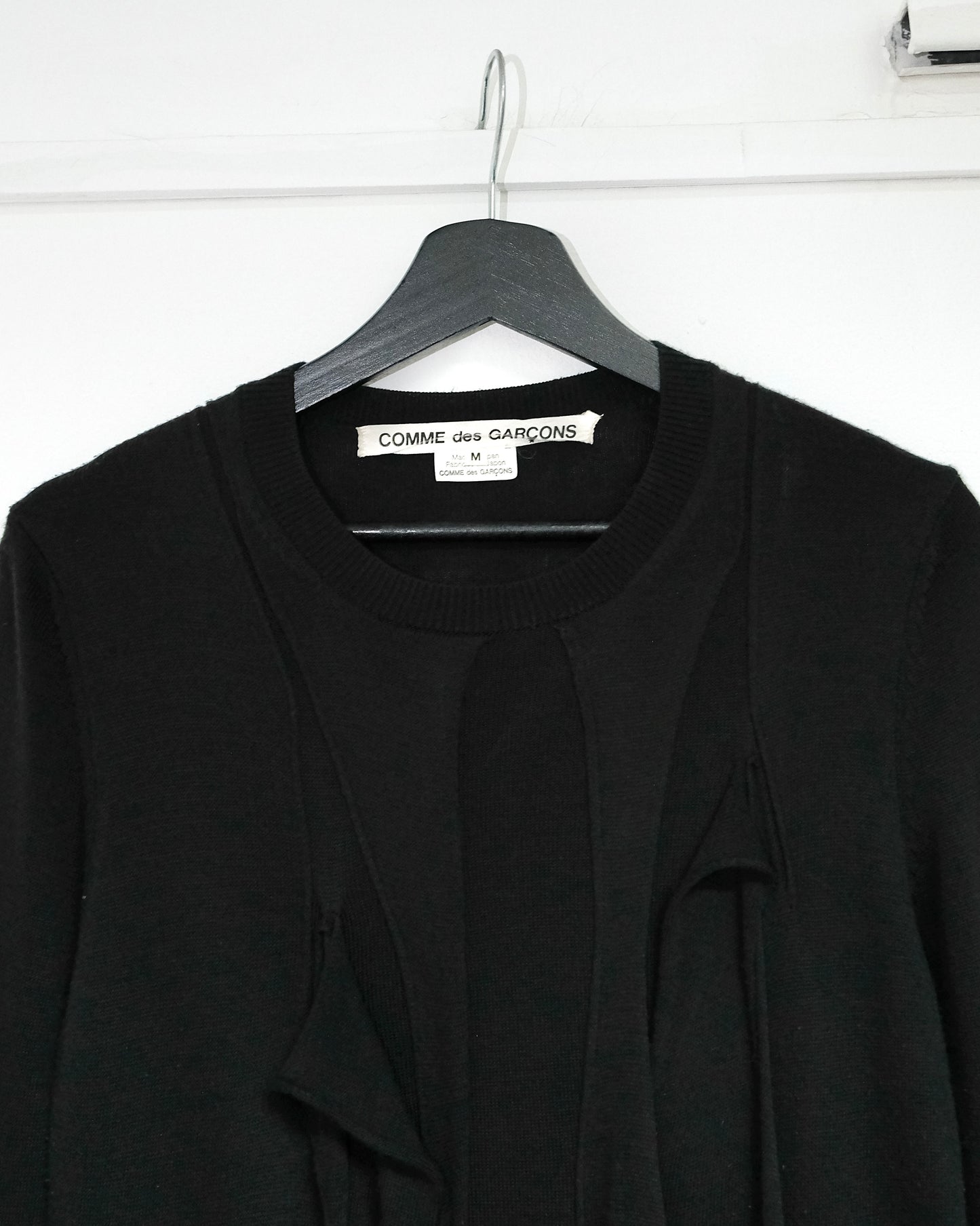 COMME des GARCONS BLACK KNIT TOP WITH LONG DROOPING STRIPS