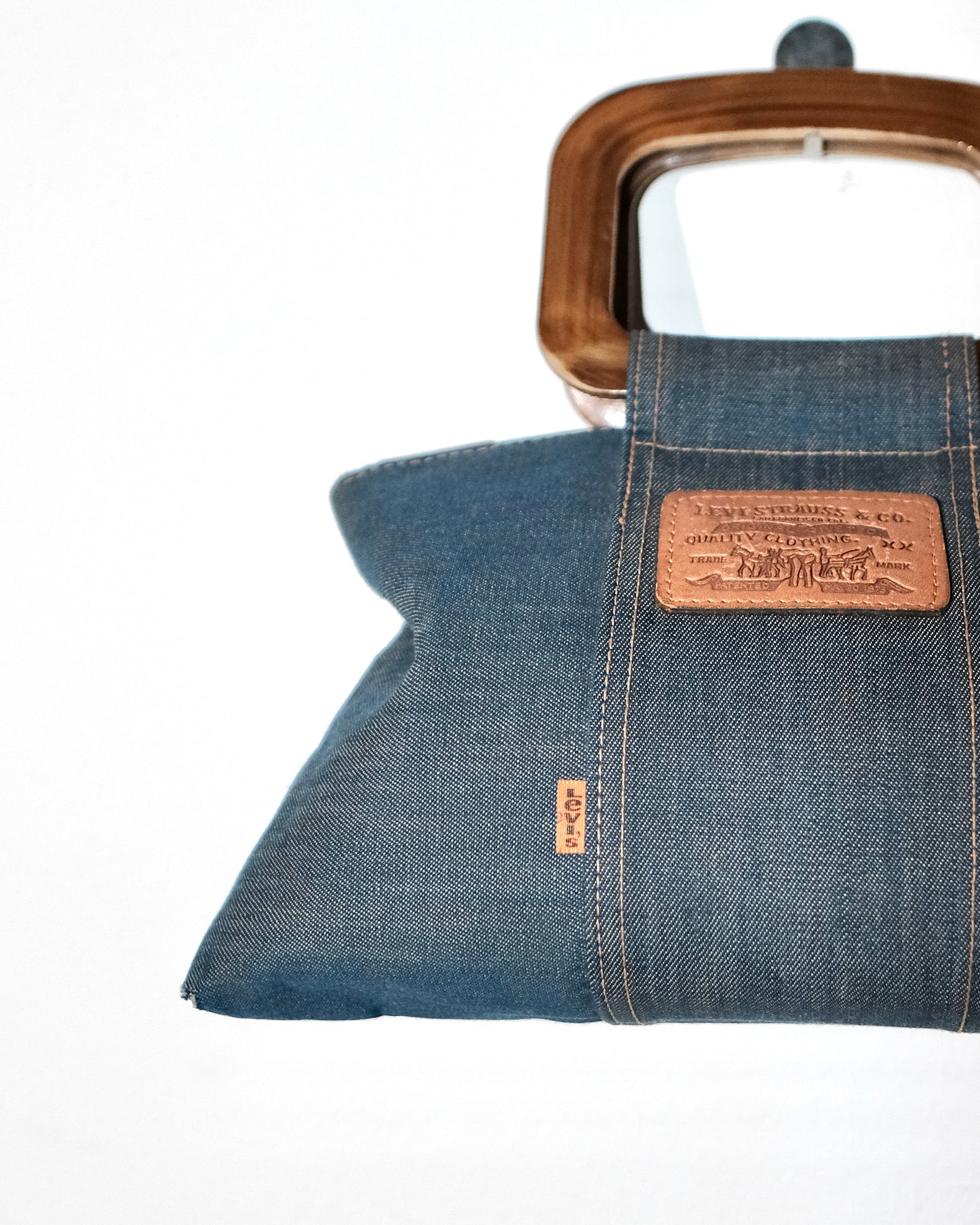 70s LEVI'S ORANGE TAB DENIM WOODEN HANDBAG