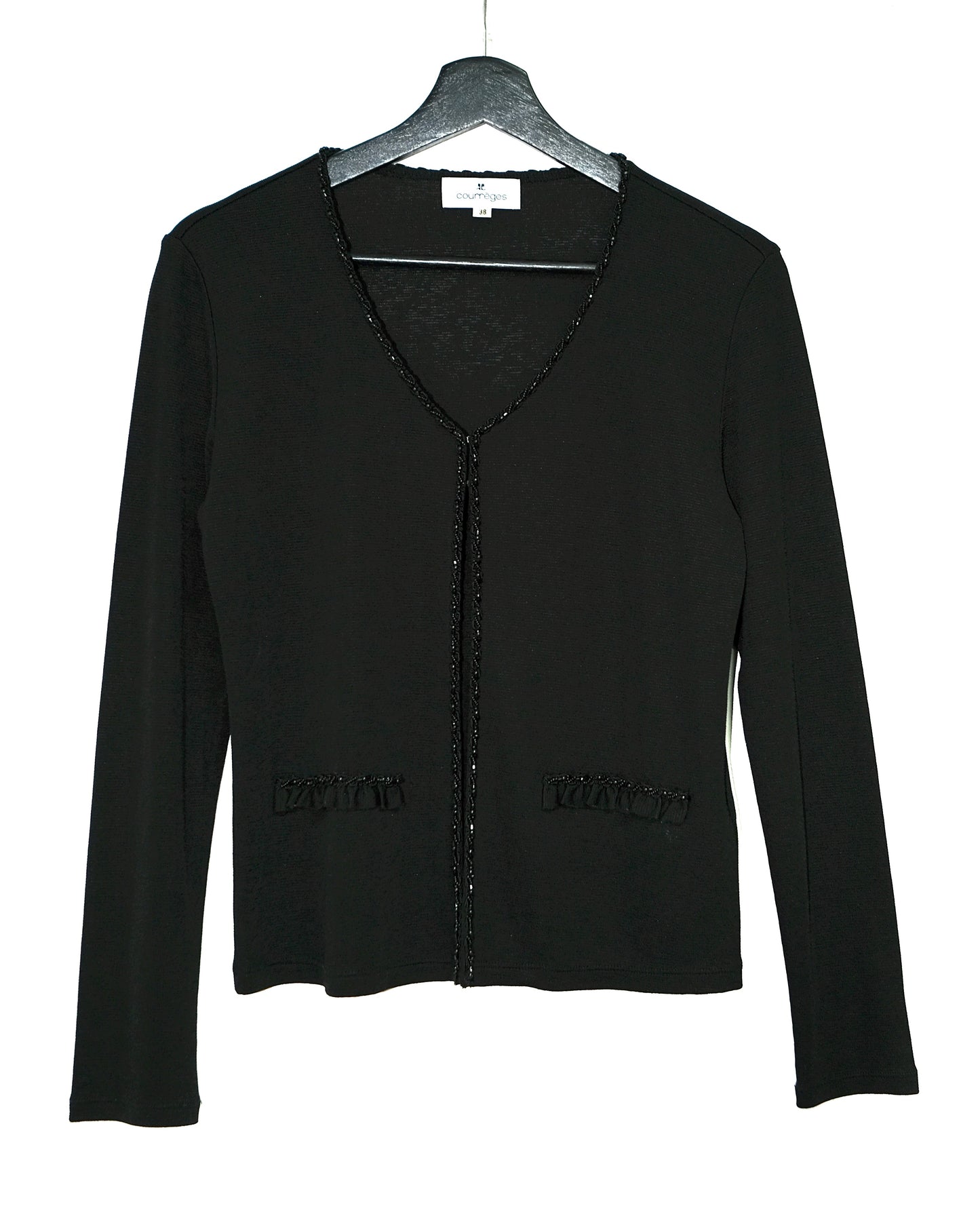 COURREGES BLACK SEQUIN EMBROIDERY CARDIGAN