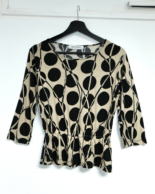 BALMAIN PARIS POLKA DOT PATTERN HALF SLEEVE TOP
