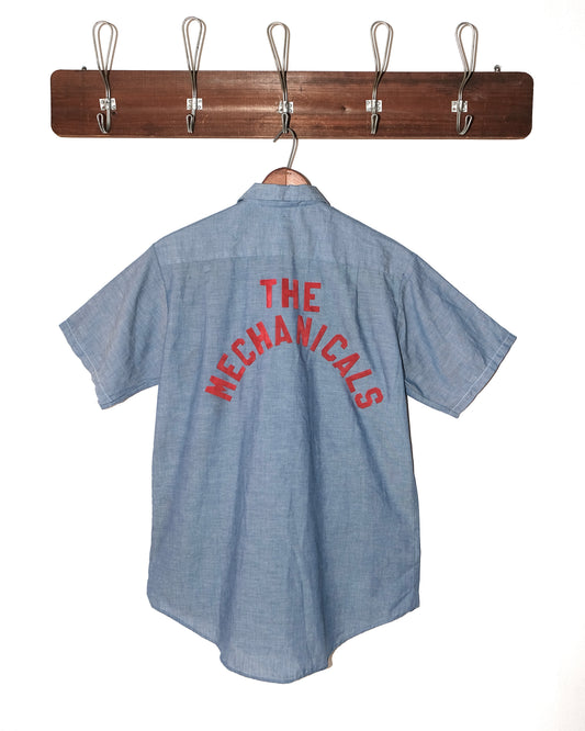 80s BIG MAC WORKWEAR CHAMBREY WITH CHAIN STITCHED & FLOCK PRINT