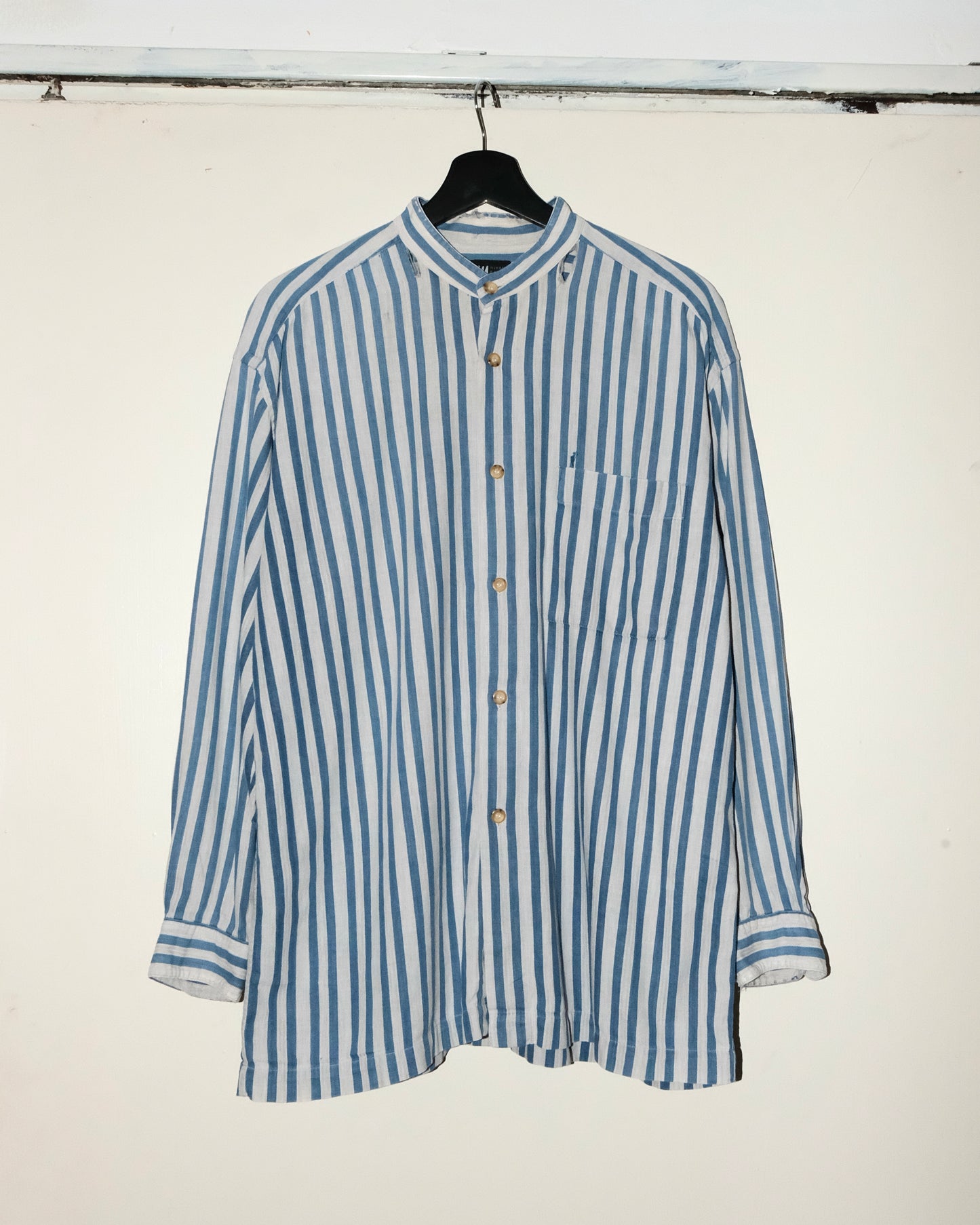 IM ISSEY MIYAKE STRIPED CHINESE COLLAR SHIRT