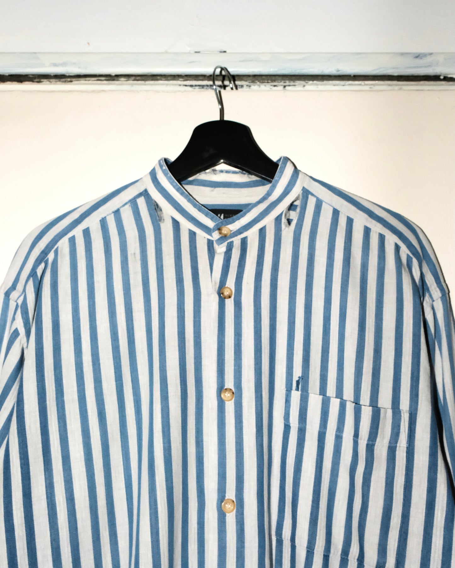 IM ISSEY MIYAKE STRIPED CHINESE COLLAR SHIRT