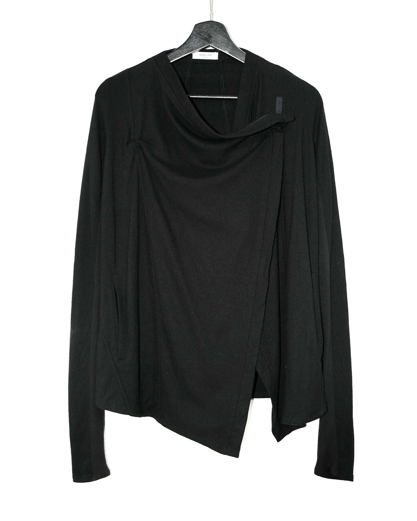 HELMUT LANG WOOL BLACK ASYMMETRIC TRANFORMER CARDIGAN