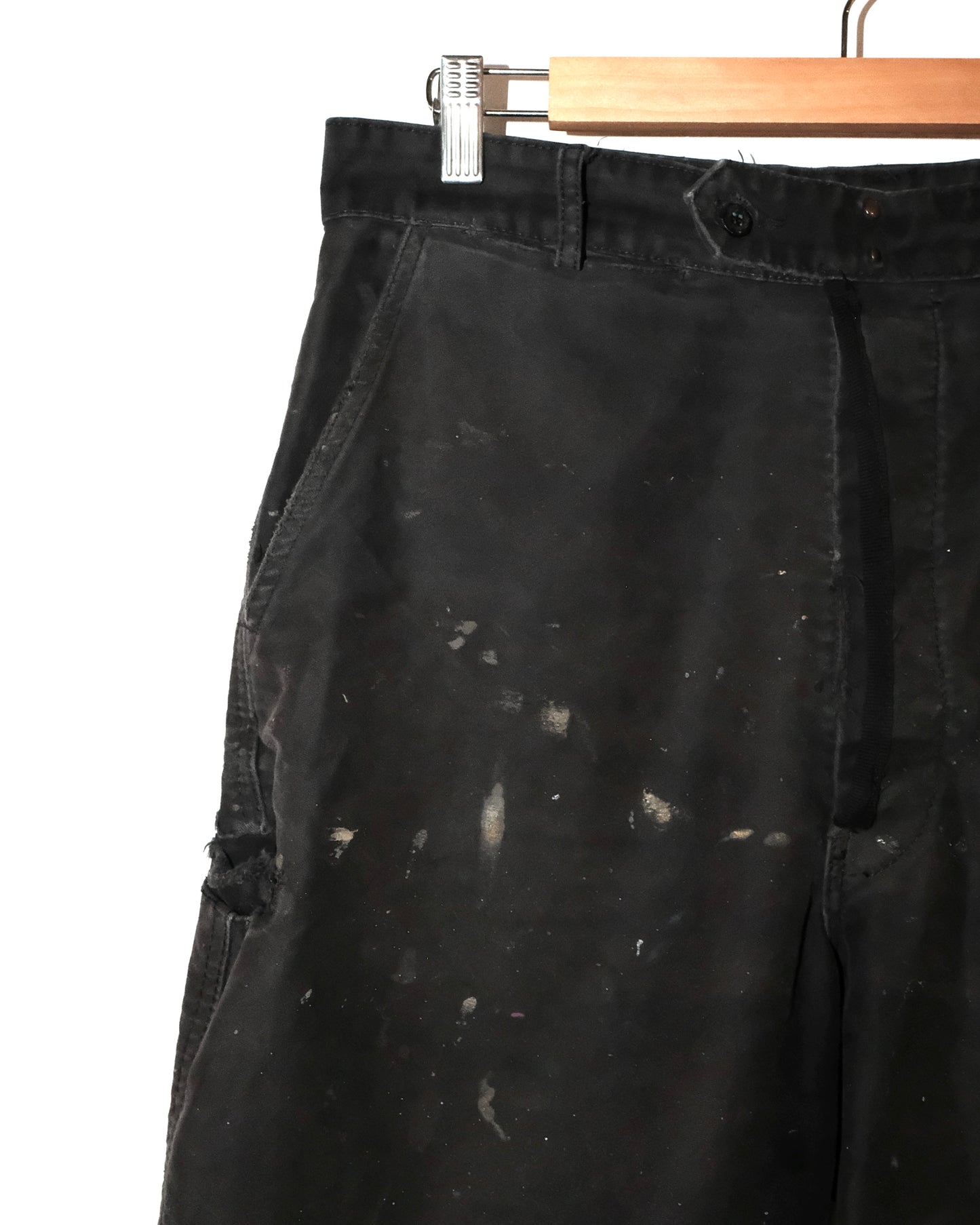 80s FRENCH BLACK MOLESKIN FADED AND DISTRESSED PANTS