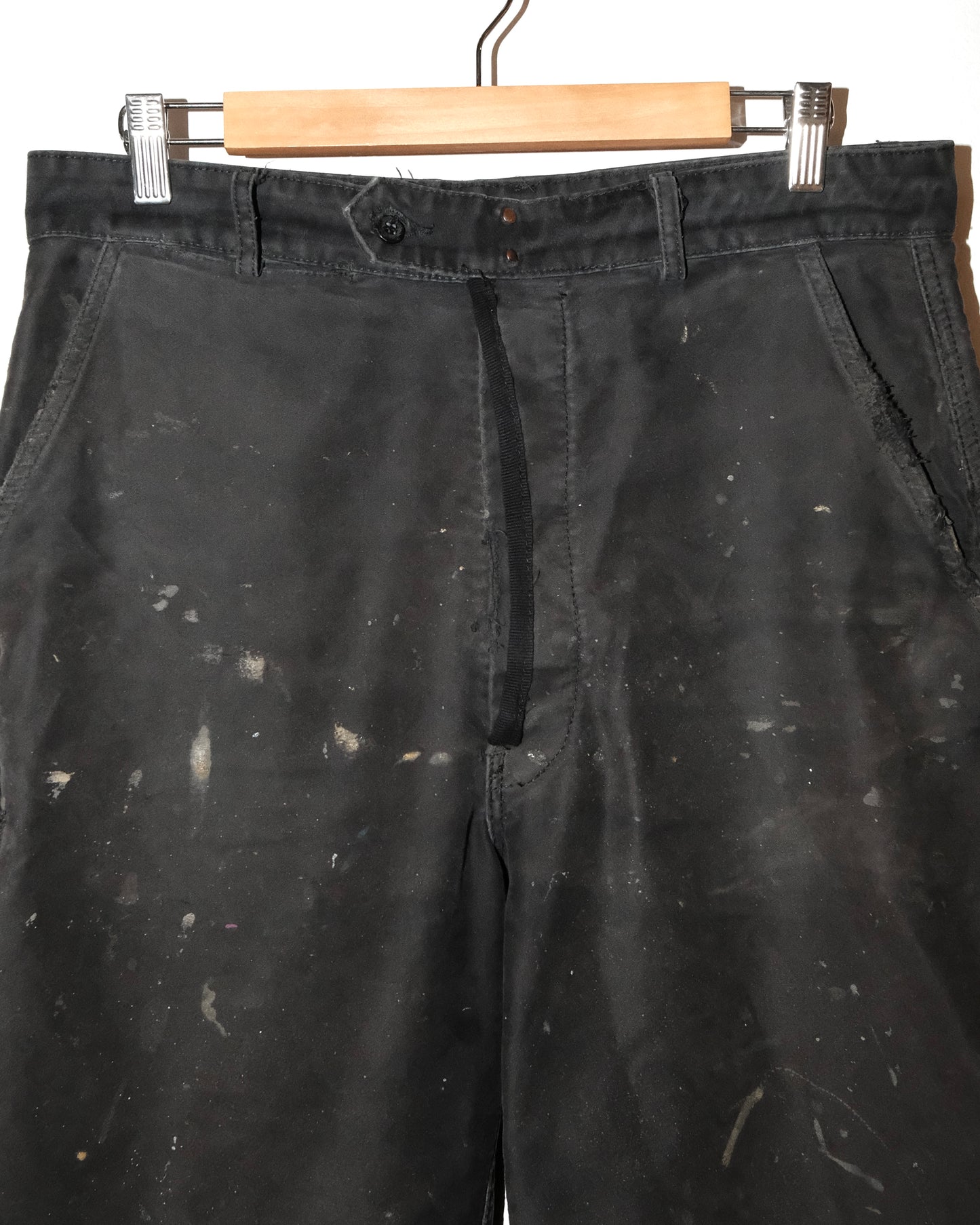 80s FRENCH BLACK MOLESKIN FADED AND DISTRESSED PANTS