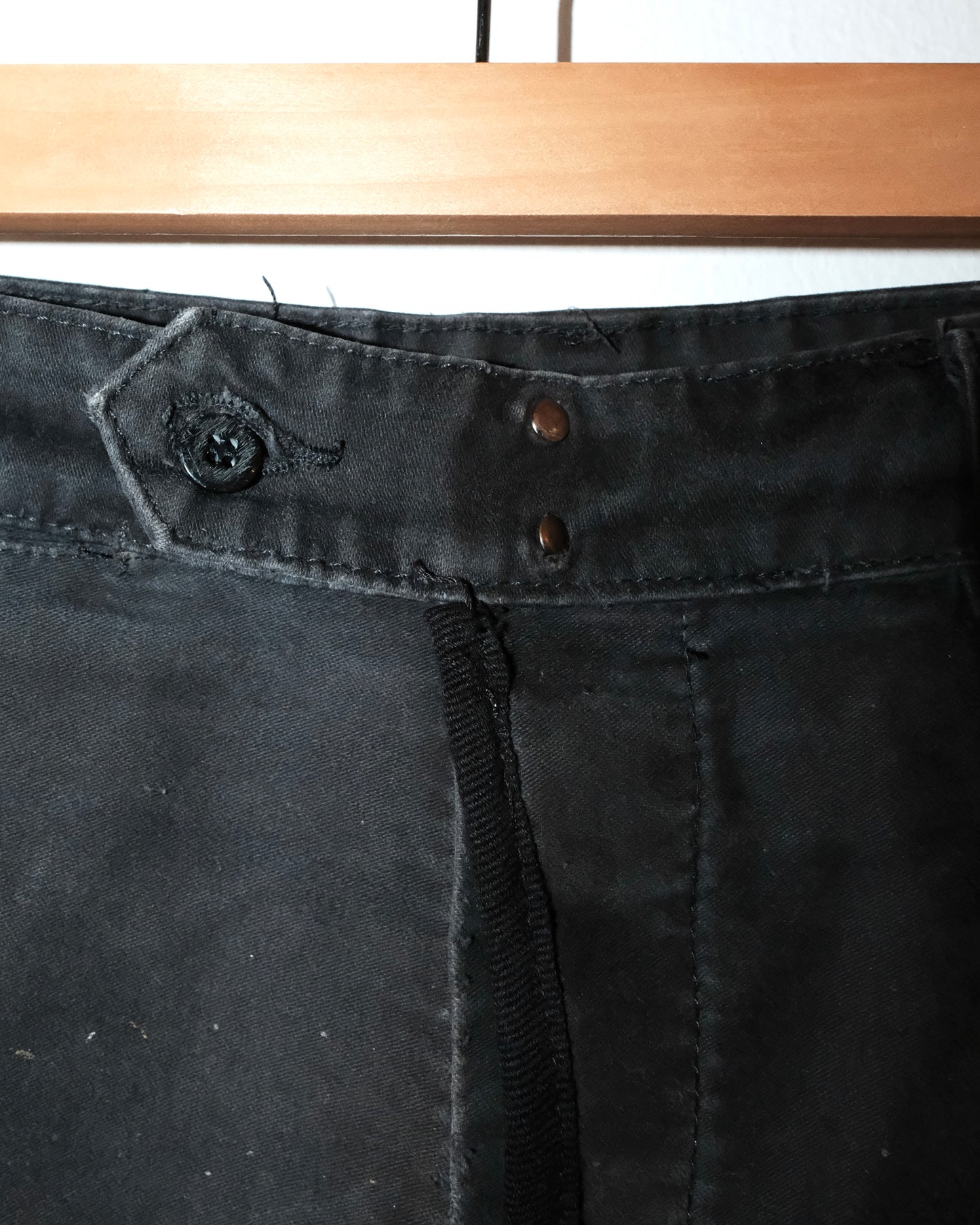 80s FRENCH BLACK MOLESKIN FADED AND DISTRESSED PANTS