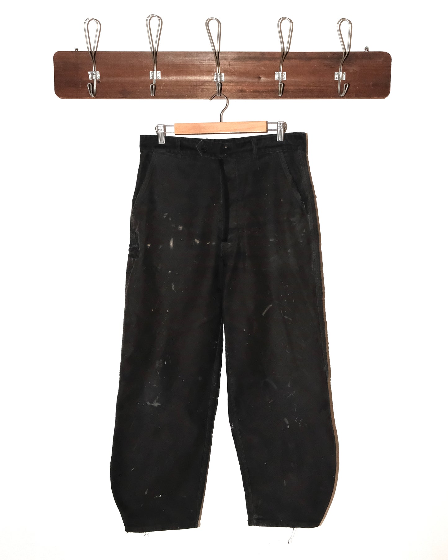 80s FRENCH BLACK MOLESKIN FADED AND DISTRESSED PANTS