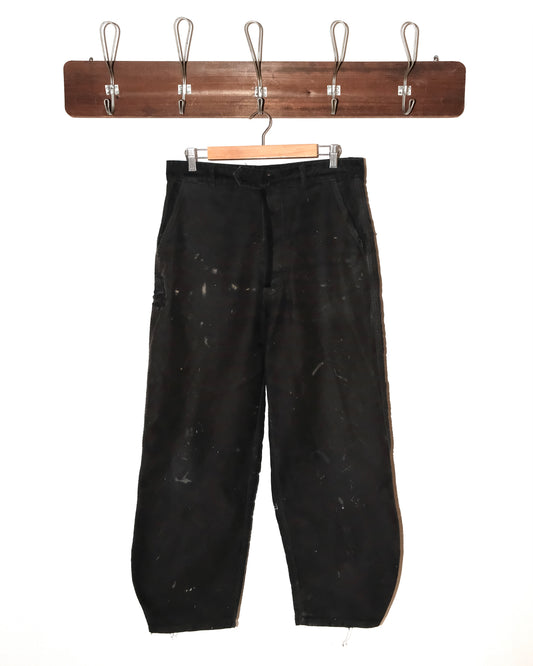 80s FRENCH BLACK MOLESKIN FADED AND DISTRESSED PANTS