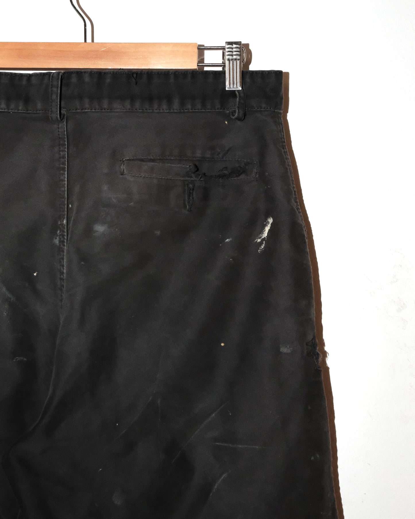80s FRENCH BLACK MOLESKIN FADED AND DISTRESSED PANTS