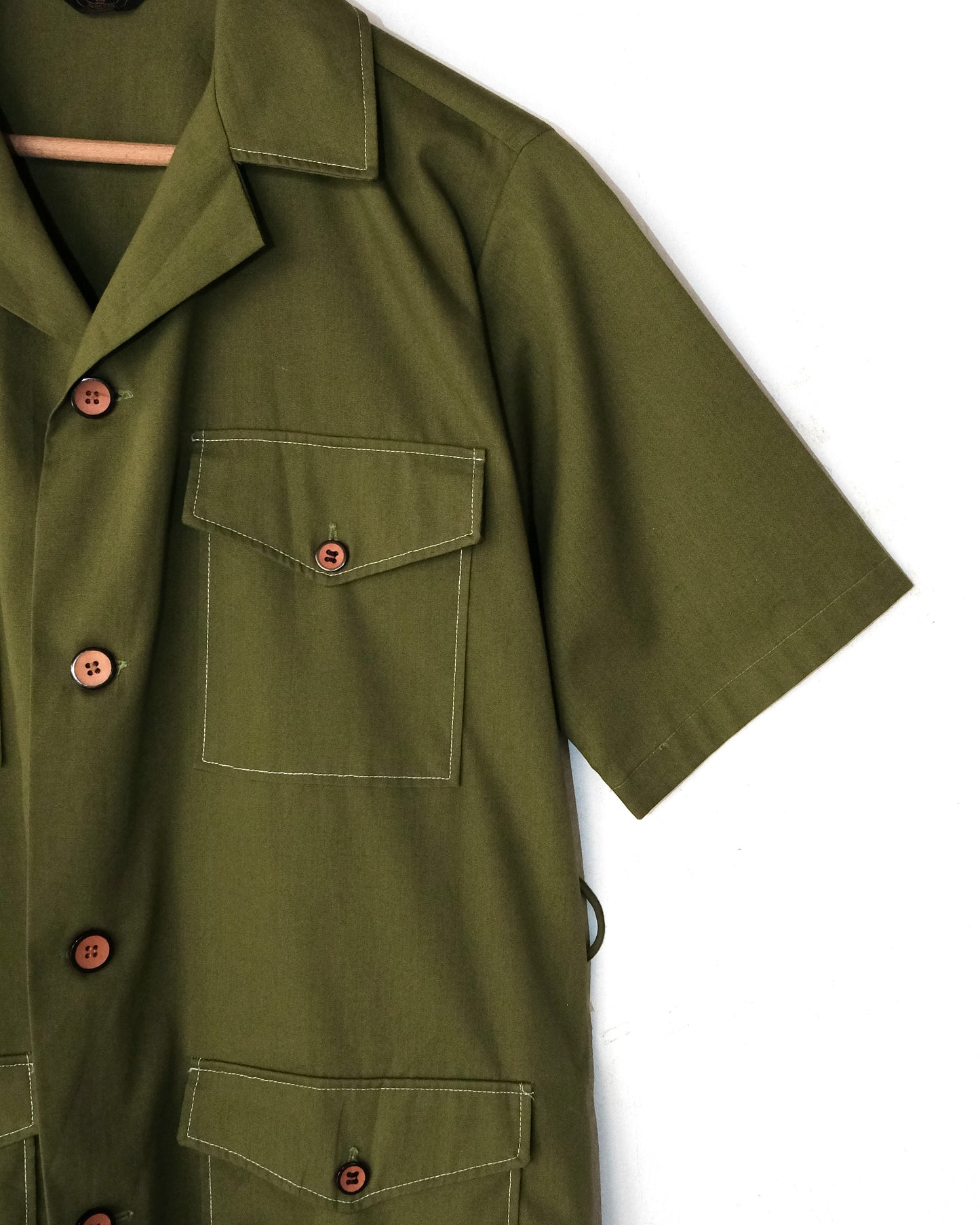 60s TONCREFT 4 POCKET BUTTON UP OLIVE SHIRT