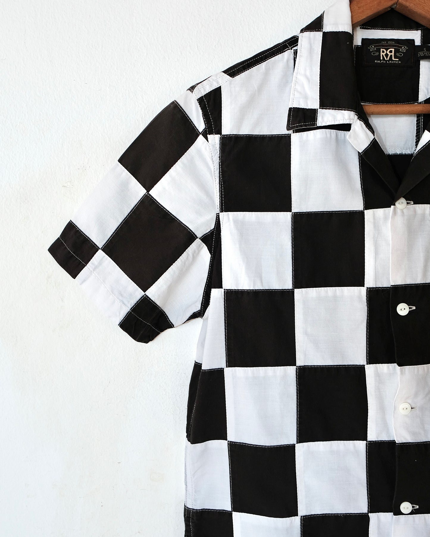 POLO RRL CHECKERBOARD PATCHWORKS CAMP COLLAR SHIRT