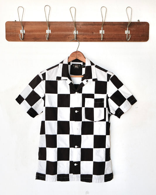 POLO RRL CHECKERBOARD PATCHWORKS CAMP COLLAR SHIRT