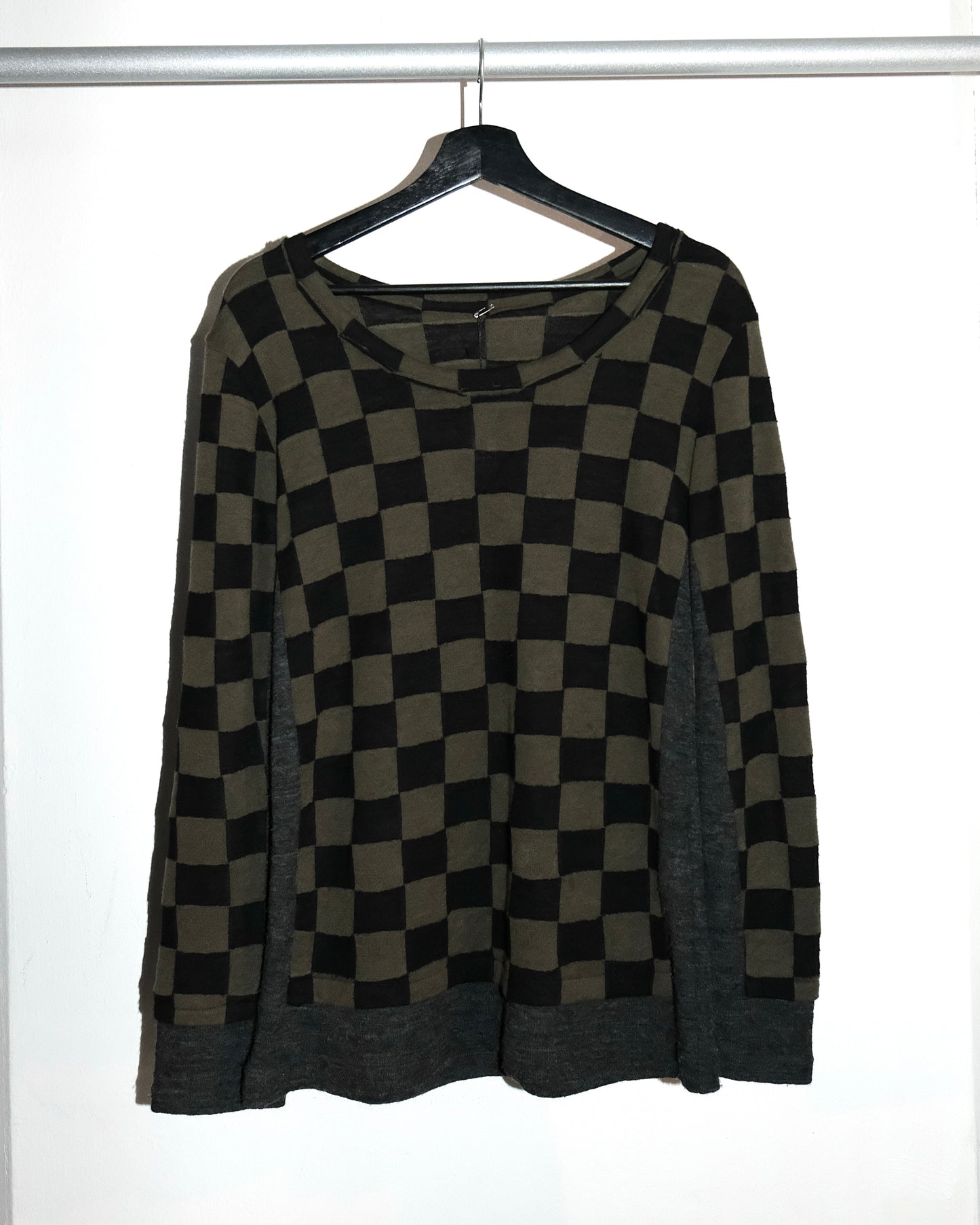 Y's YOHJI YAMAMOTO WOOL OLIVE CHECKER KNIT LONG SLEEVE