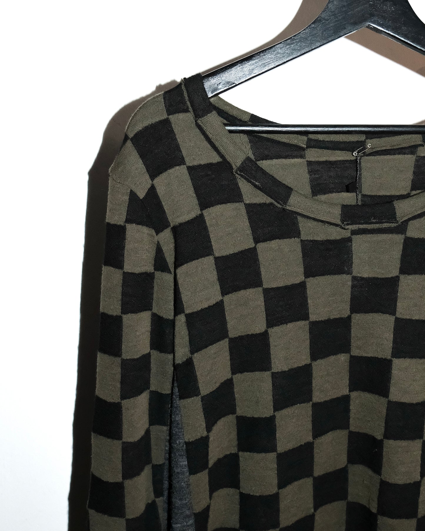 Y's YOHJI YAMAMOTO WOOL OLIVE CHECKER KNIT LONG SLEEVE