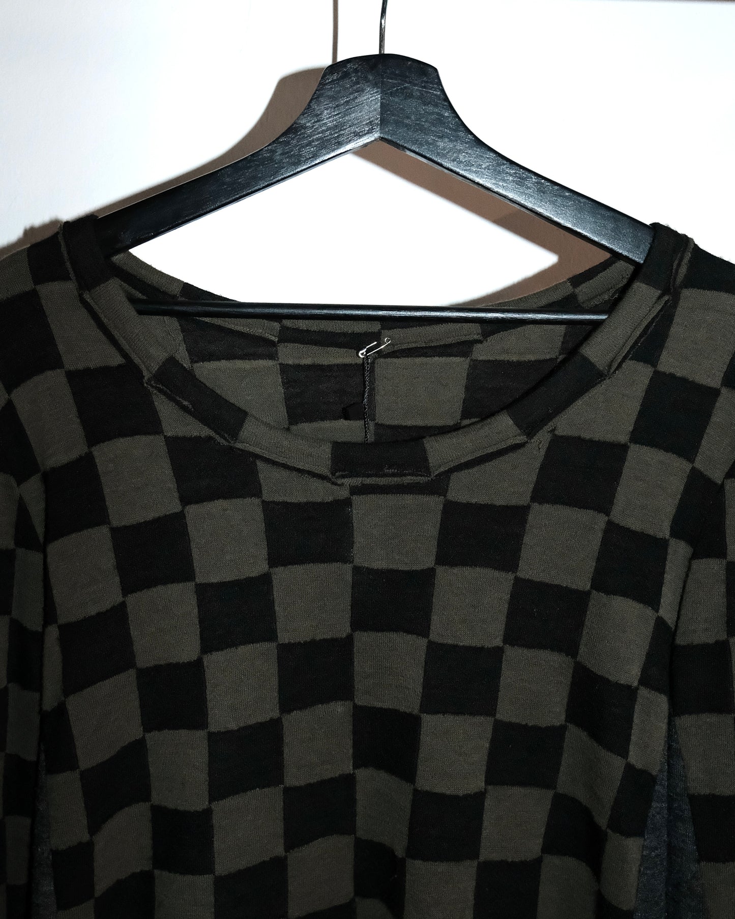 Y's YOHJI YAMAMOTO WOOL OLIVE CHECKER KNIT LONG SLEEVE