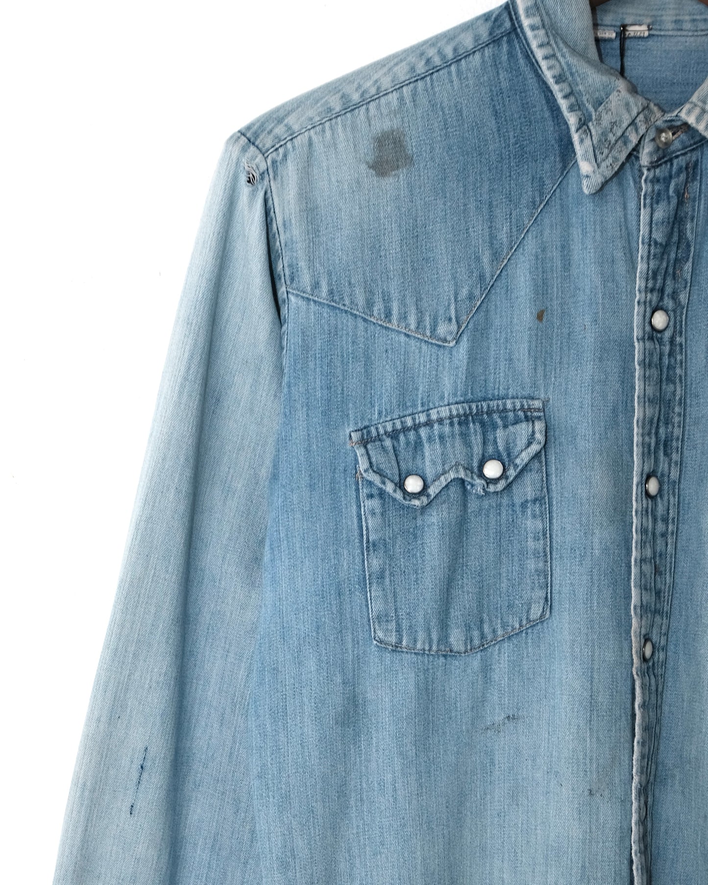 60s DENIM PEARL SNAP DISTRESSED WESTERN SHIRT