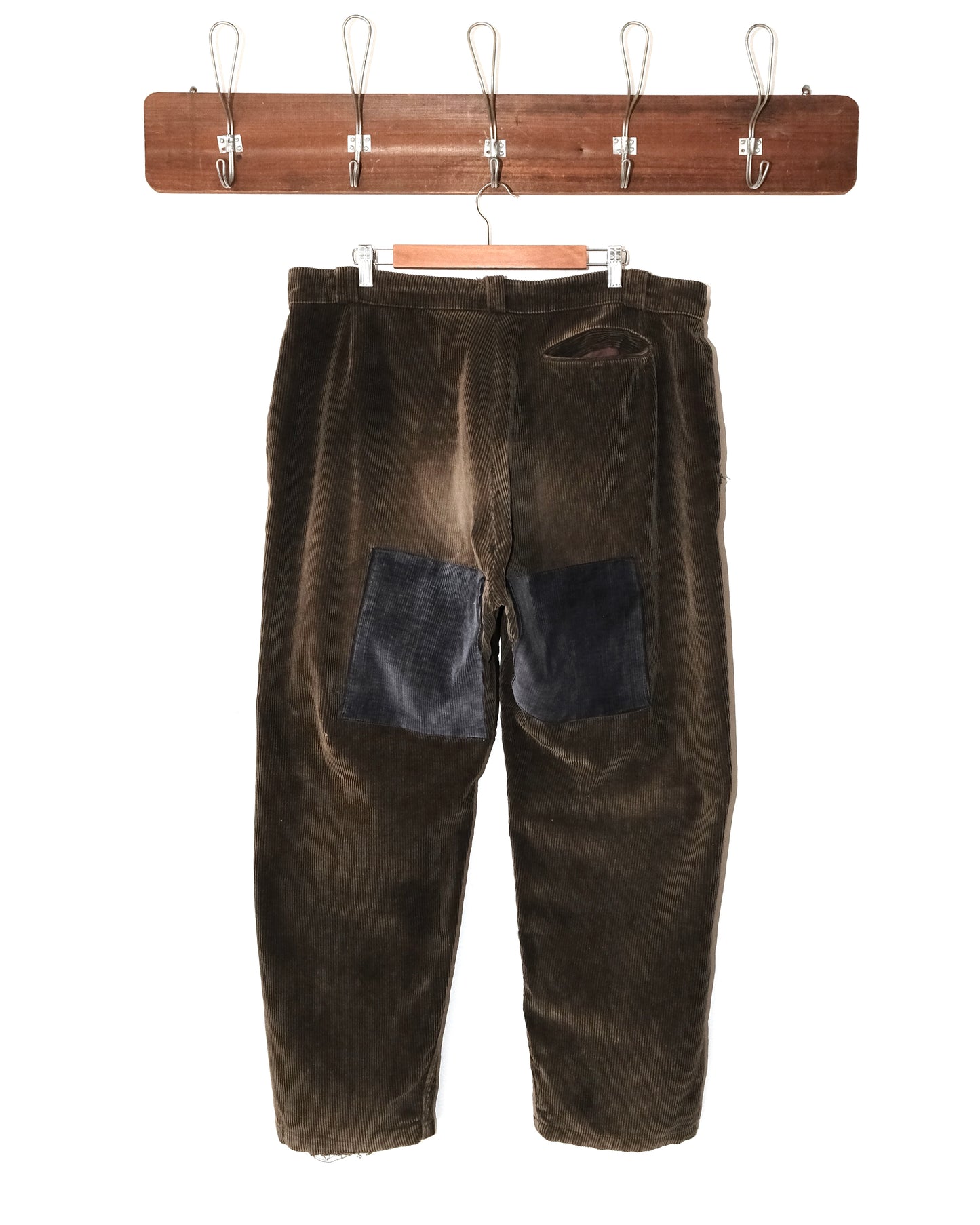 50s FRENCH CORDUROY BROWN FADED & PATCHES PANTS