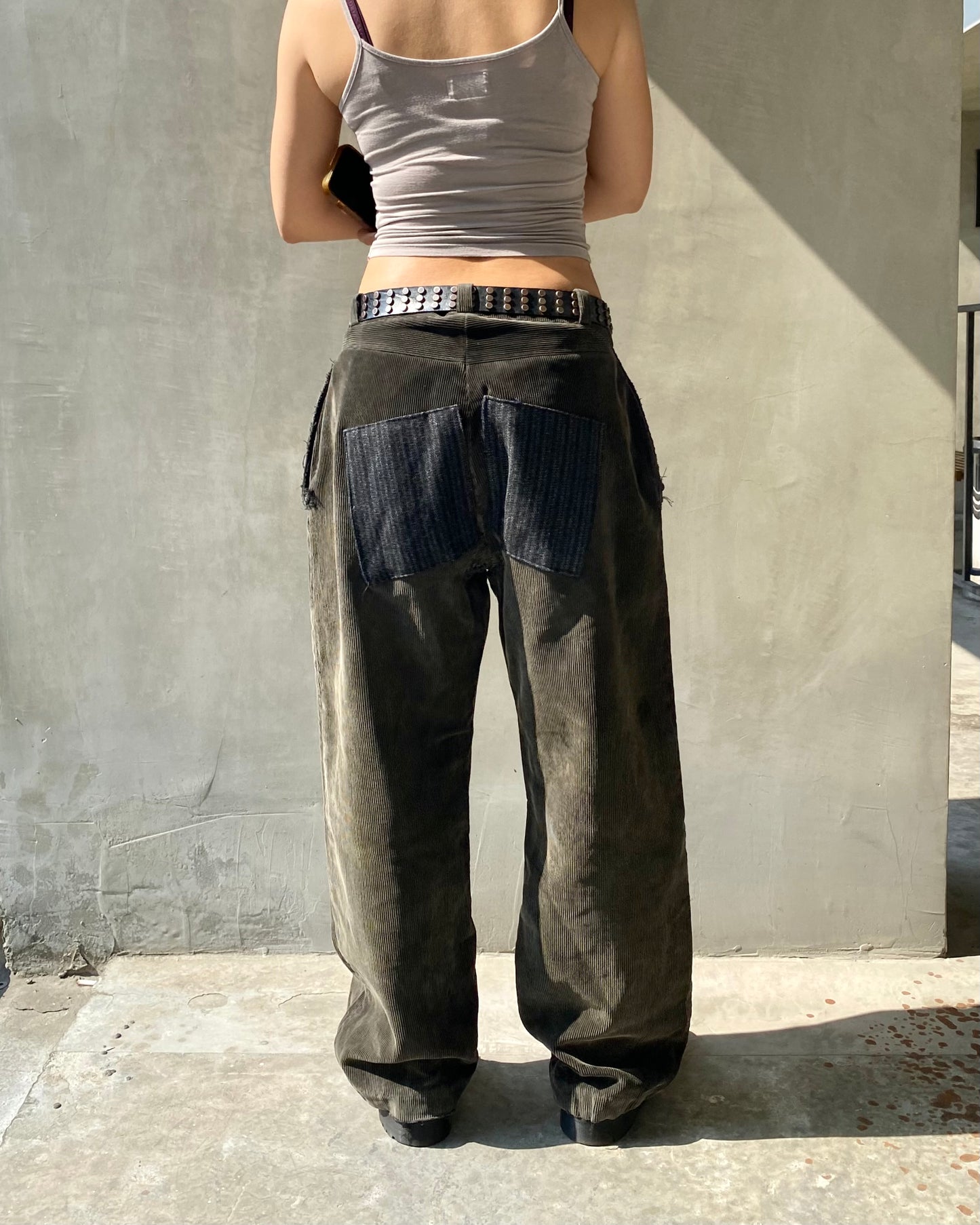 50s FRENCH CORDUROY BLACK FADED & PATCHES PANTS