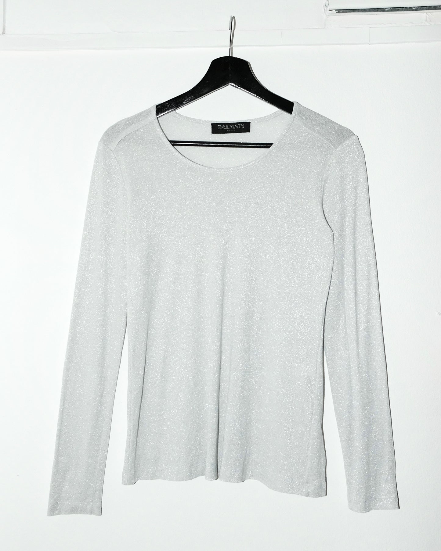 BALMAIN GREY SILVER SHIMMER LONG SLEEVE