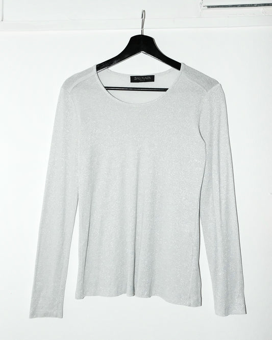 BALMAIN GREY SILVER SHIMMER LONG SLEEVE