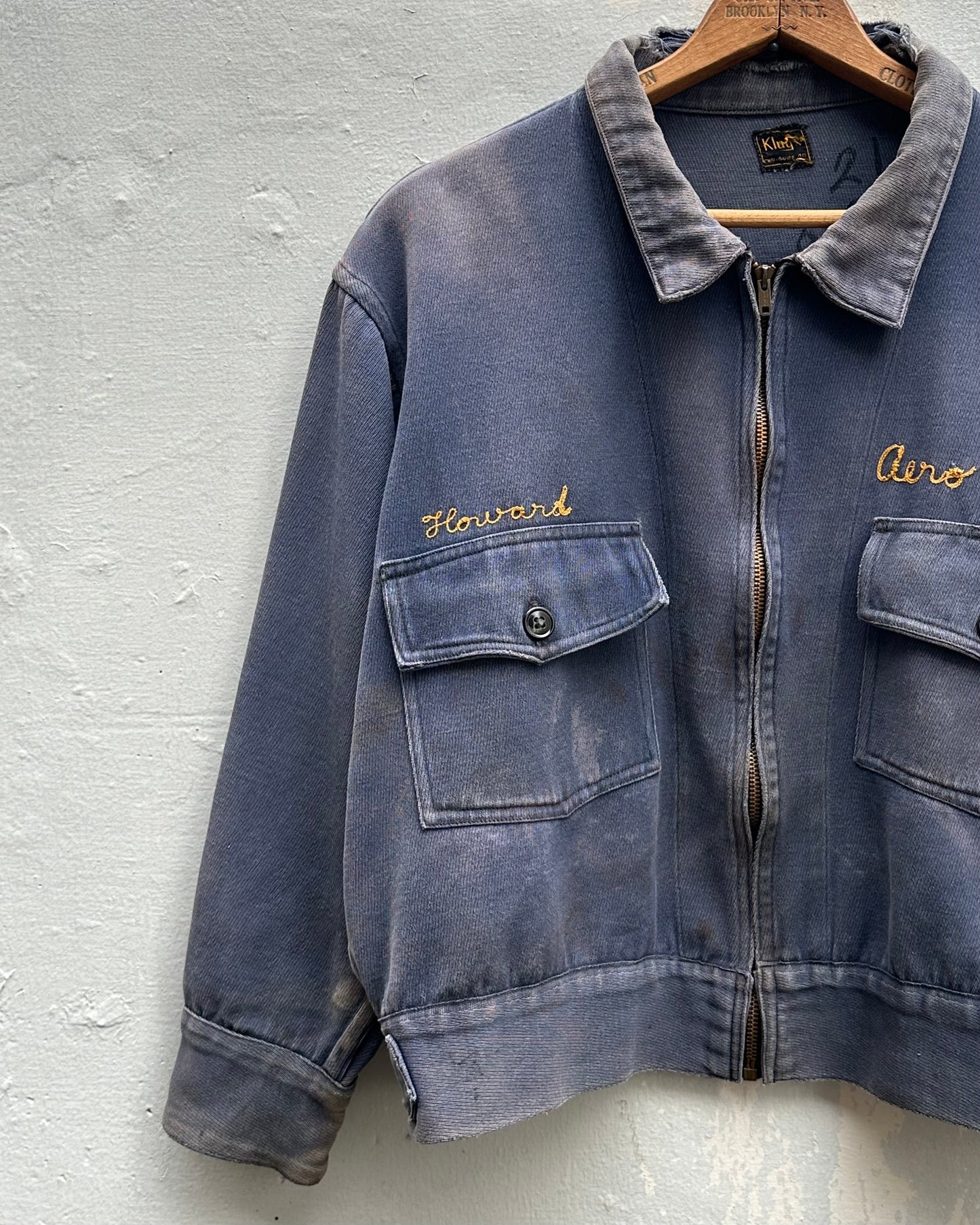 50s WORKWEAR TWO POCKET JACKET WITH A BEAUTIFUL CHAIN STITCHED